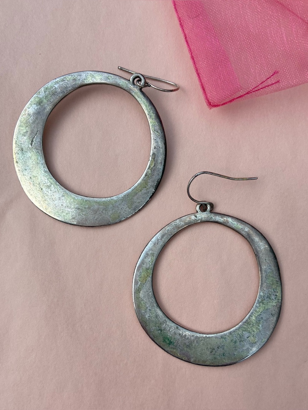 Large Hoop Earrings with Silver Patina. Vintage Inspired. French Wires.